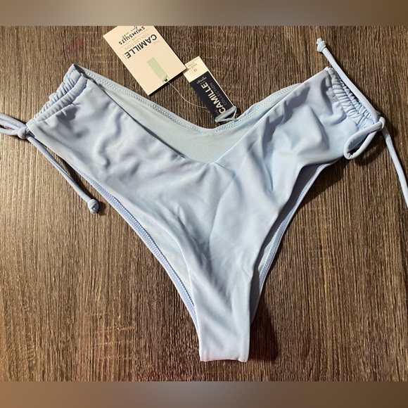 CLEARANCE 2-piece- Camille Blue Plunge Away Bikini Top and Cheeky Bikini Bottom - Picture 4 of 11